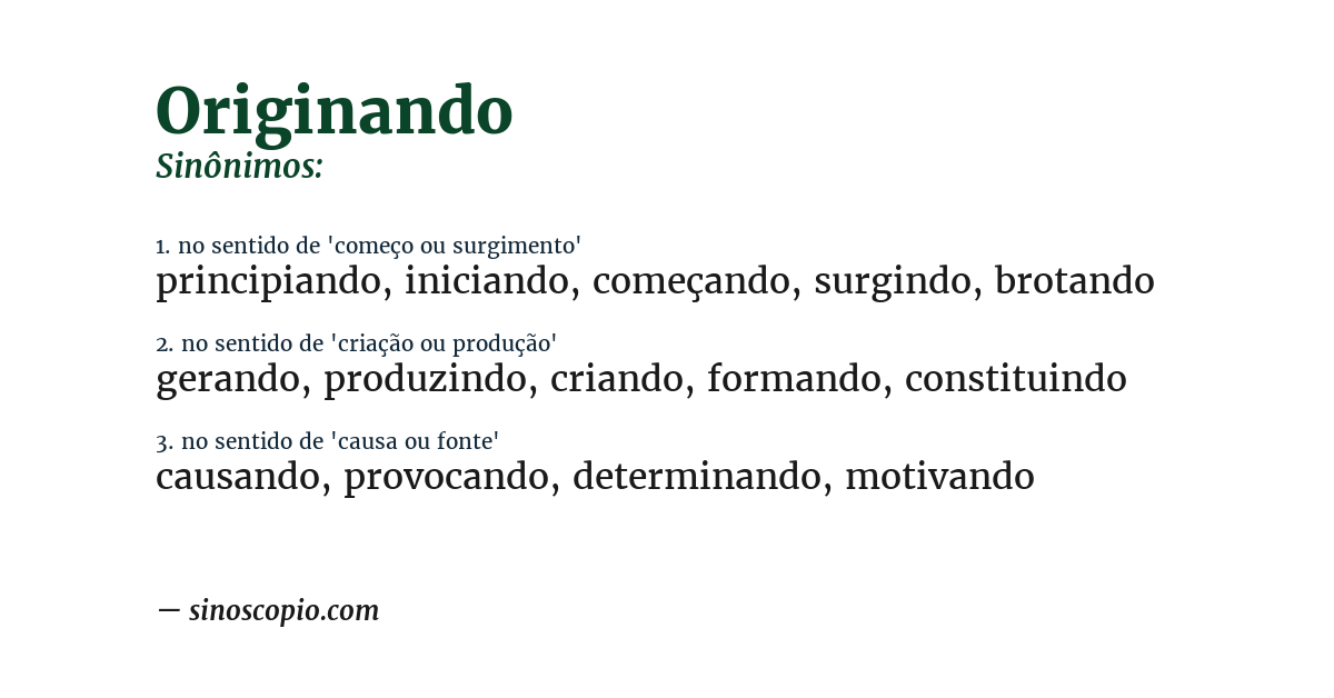 Sinônimo de originando