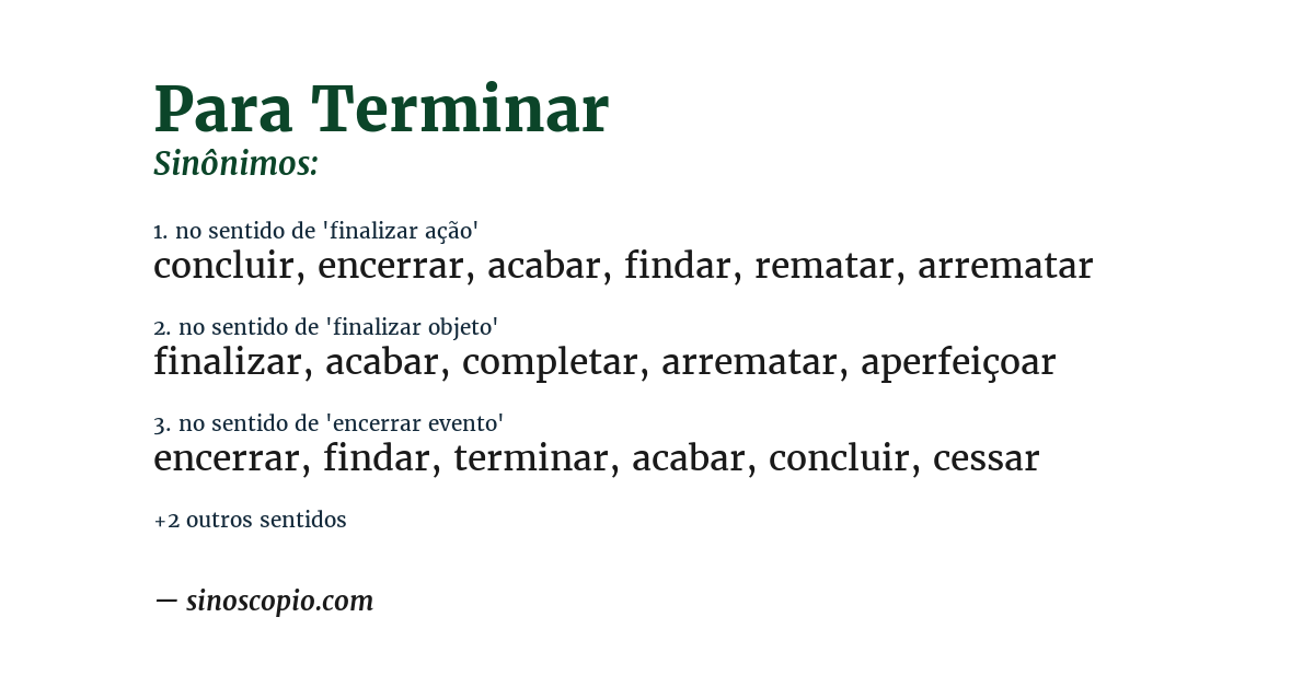 Sinônimo de para terminar