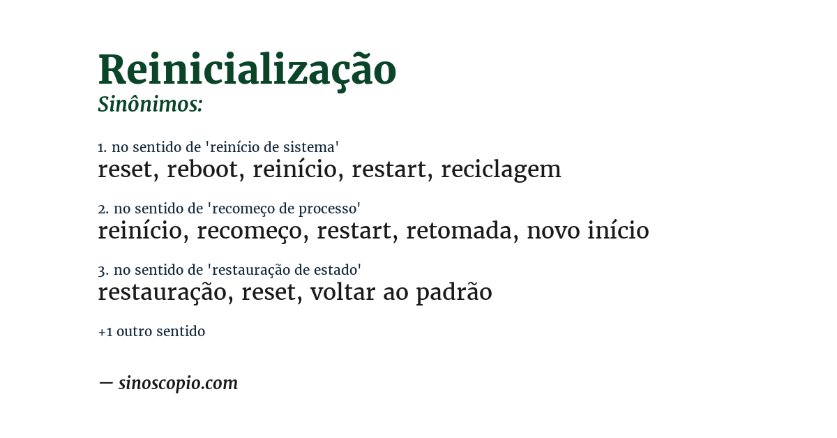 Sinônimo de reinicialização
