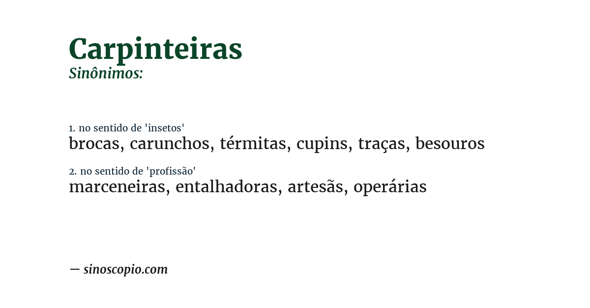 Sinônimo de carpinteiras