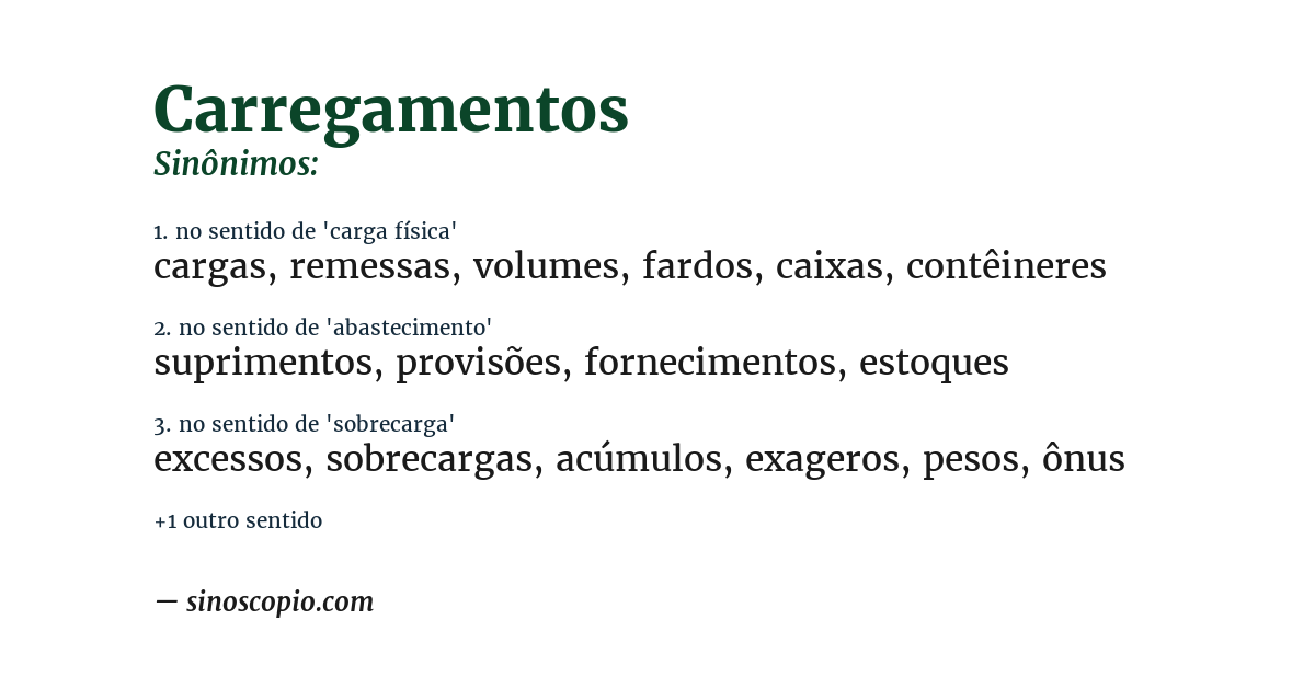 Sinônimo de carregamentos