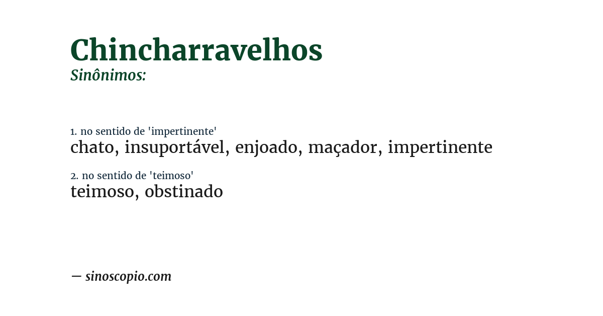 Sinônimo de chincharravelhos
