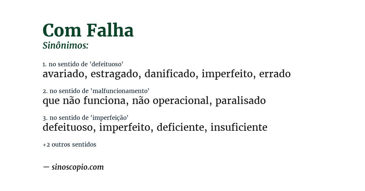 Sinônimo de com falha