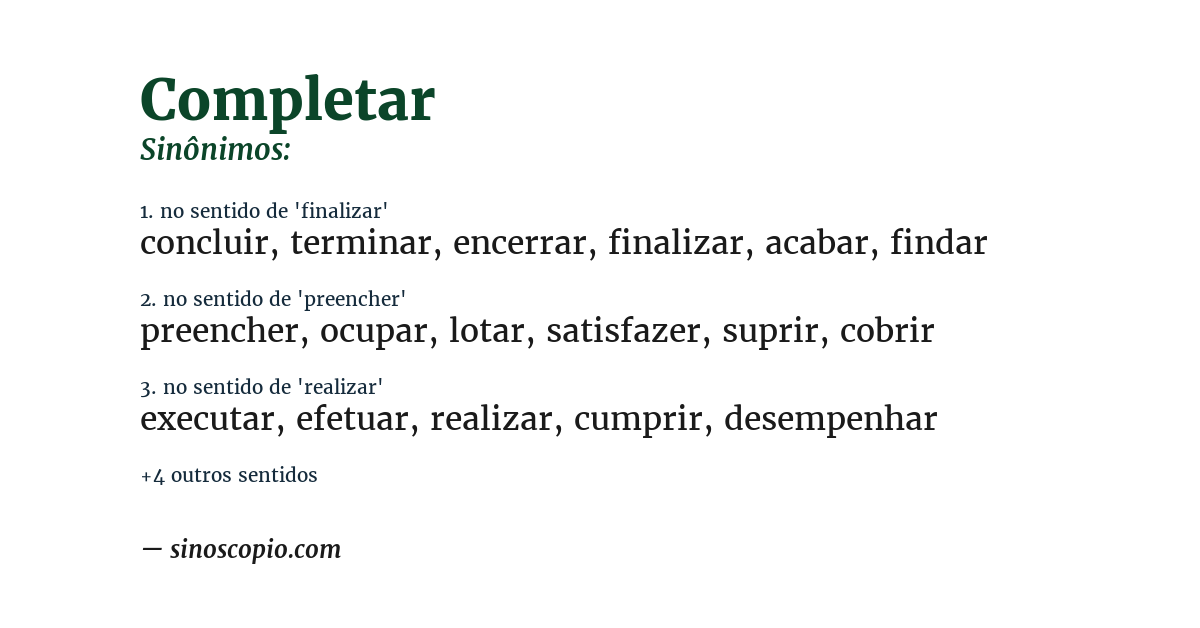 Sinônimo de completar