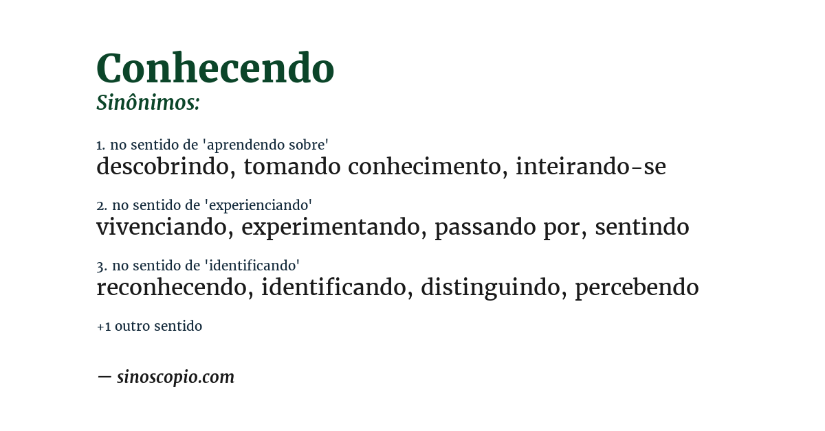 Sinônimo de conhecendo