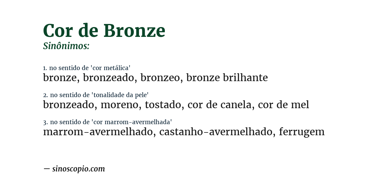 Sinônimo de cor de bronze