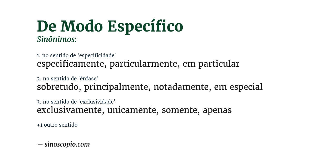 Sinônimo de de modo específico