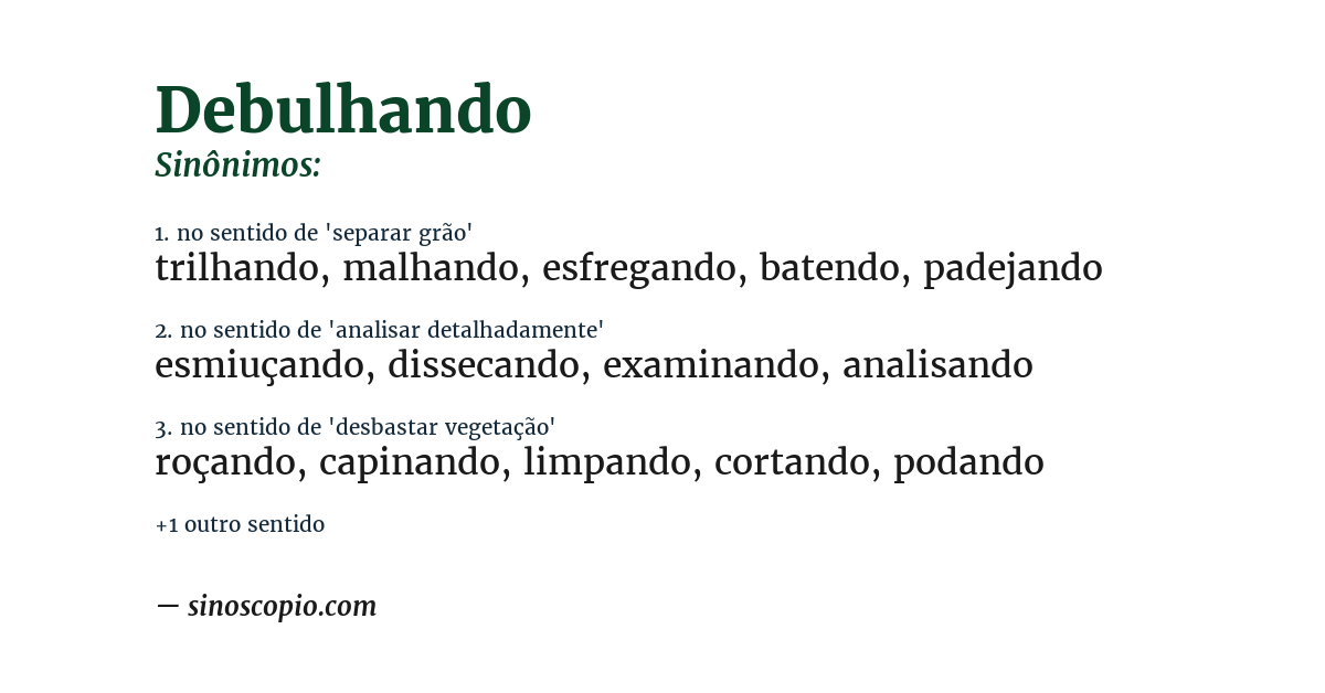 Sinônimo de debulhando