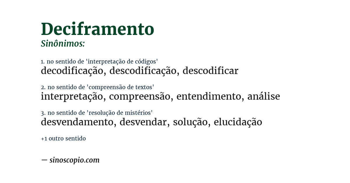 Sinônimo de deciframento