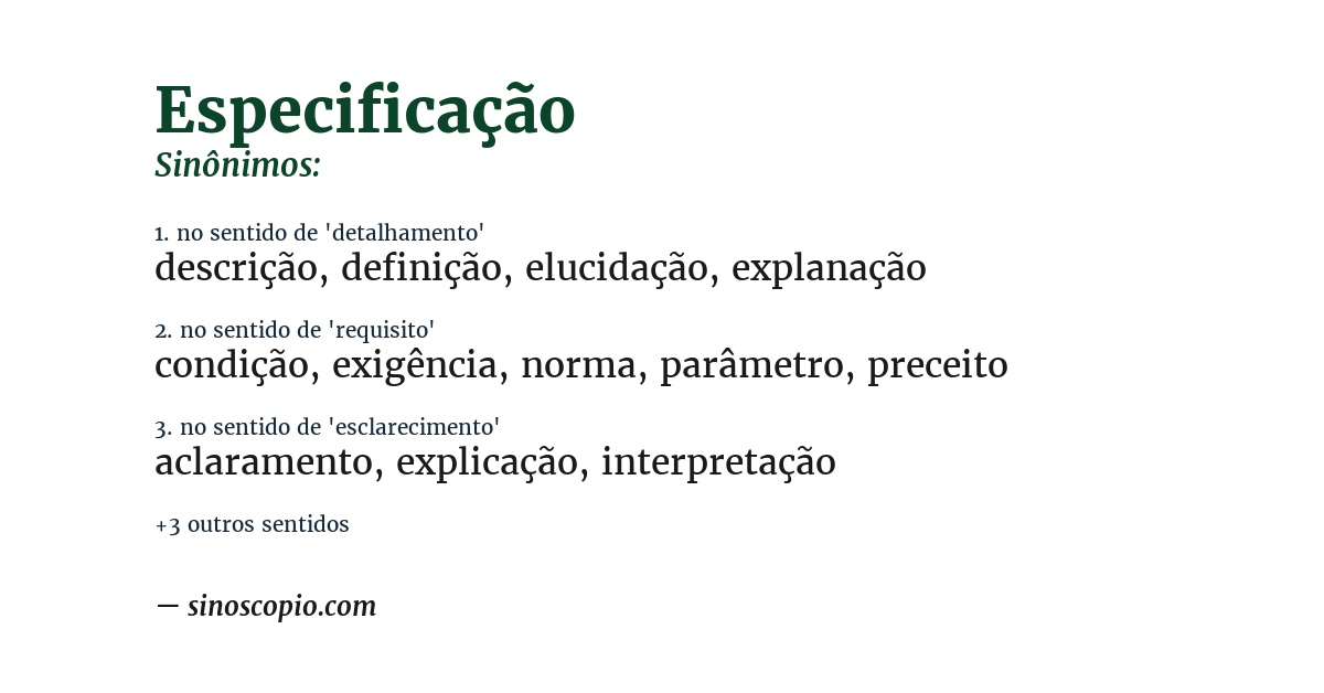 Sinônimo de especificação