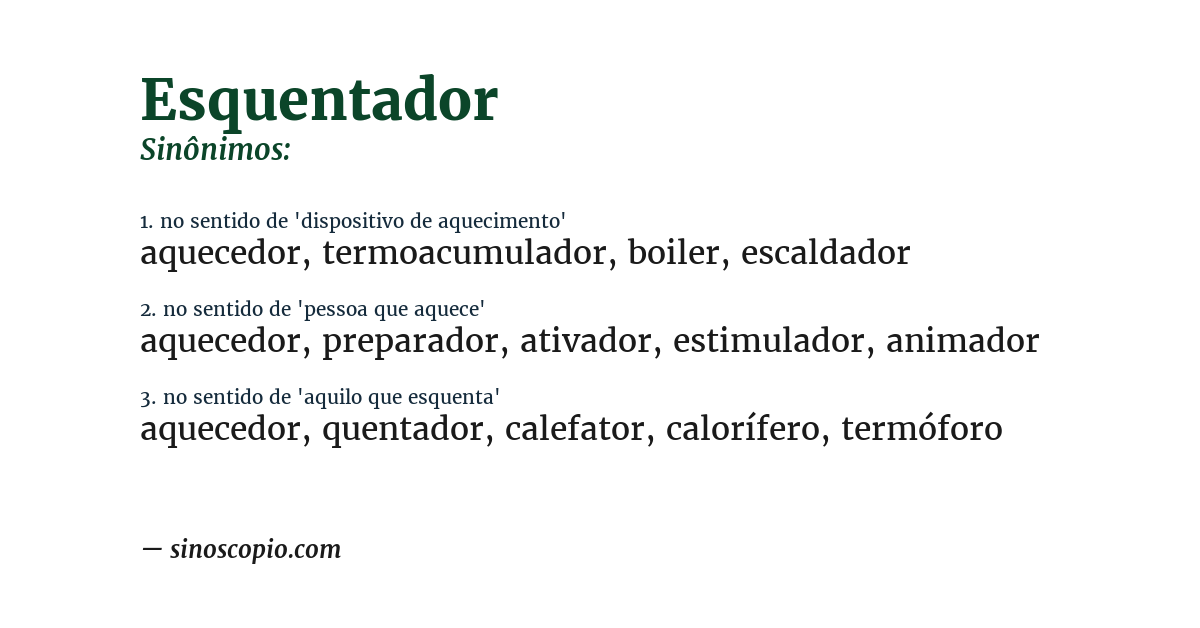 Sinônimo de esquentador