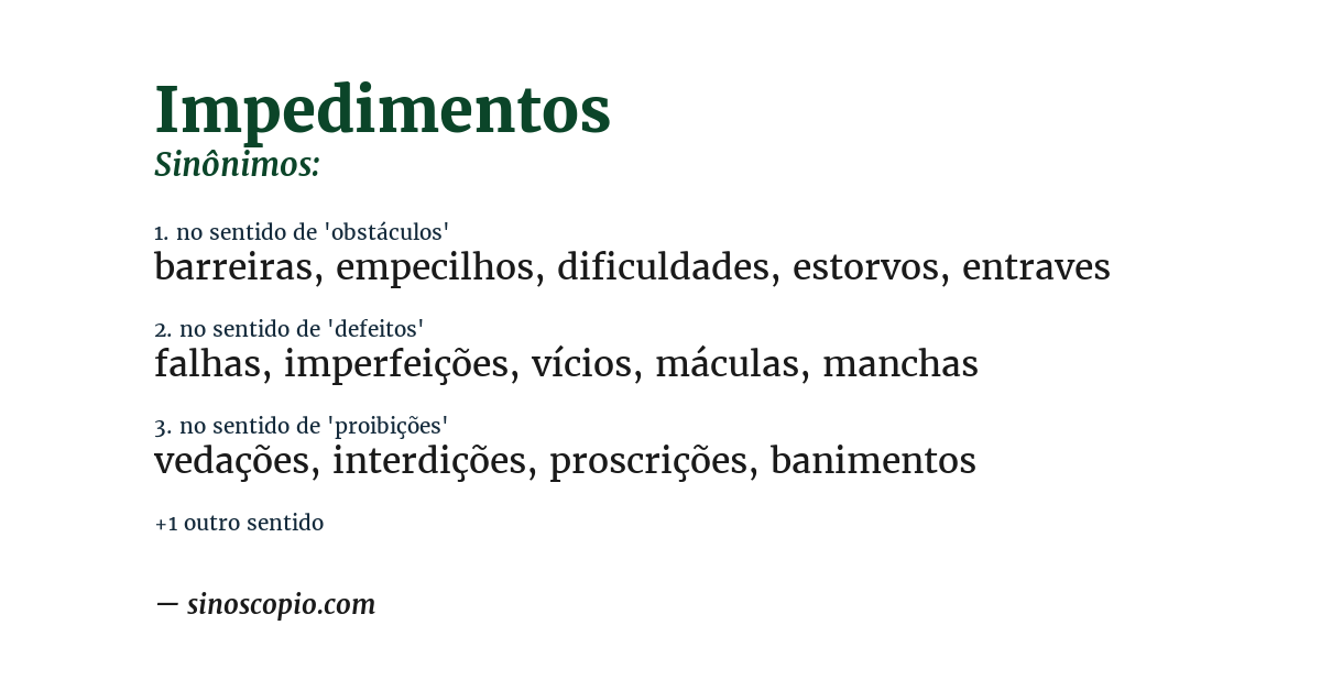 Sinônimo de impedimentos