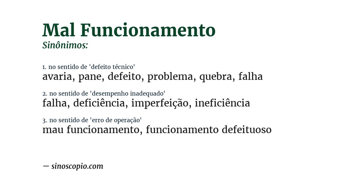 Sinônimo de mal funcionamento
