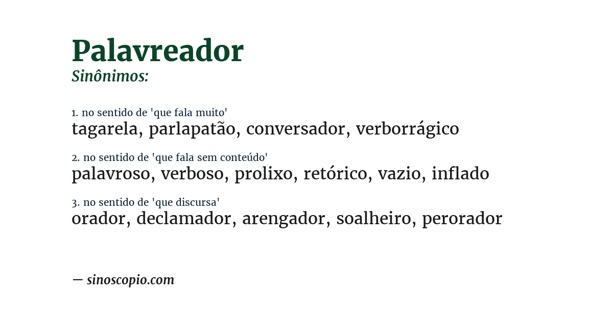 Sinônimo de palavreador