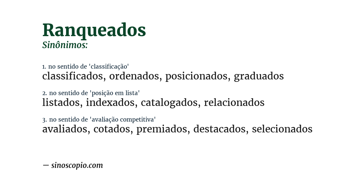 Sinônimo de ranqueados