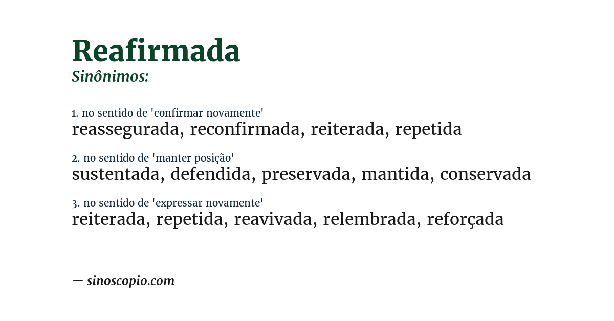 Sinônimo de reafirmada