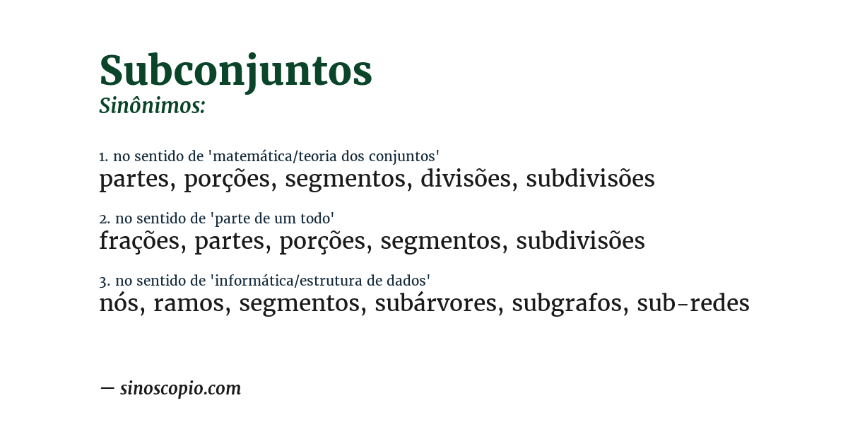 Sinônimo de subconjuntos