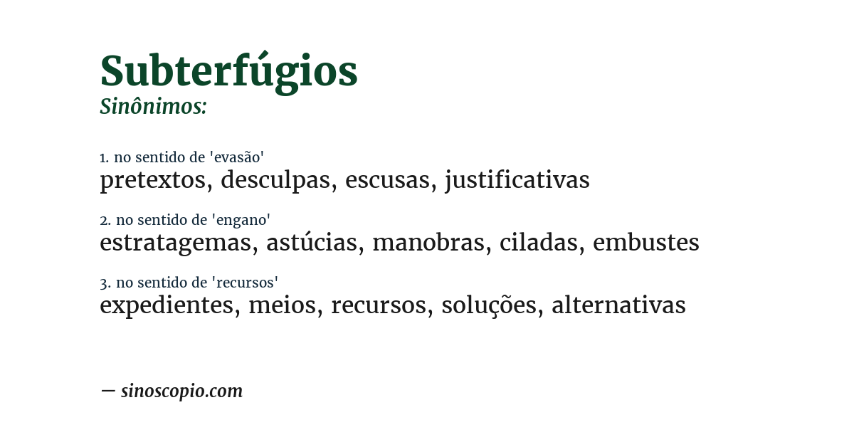 Sinônimo de subterfúgios