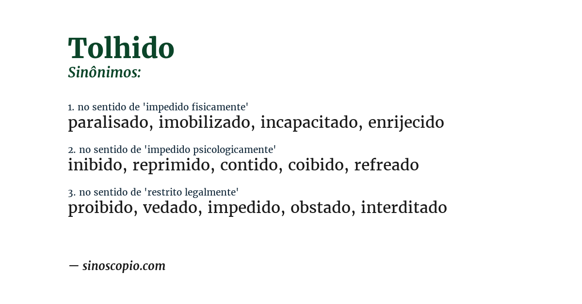 Sinônimo de tolhido