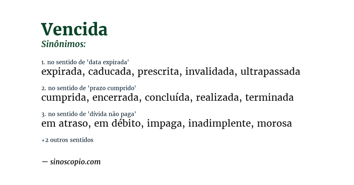 Sinônimo de vencida