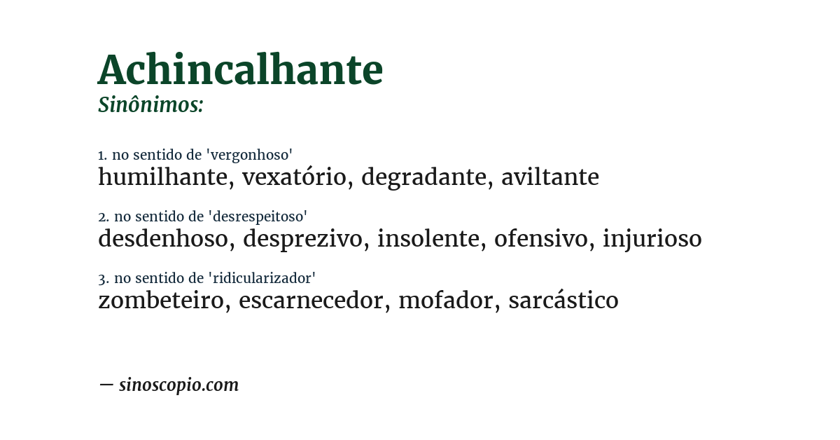 Sinônimo de achincalhante