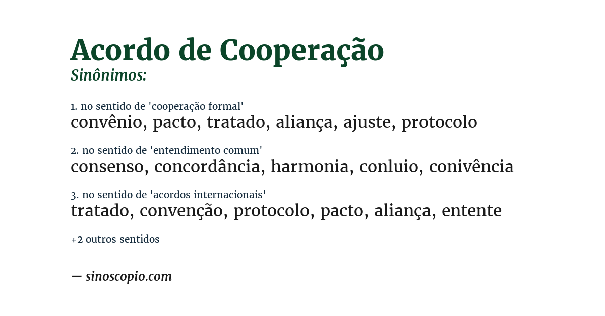Sinônimo de acordo de cooperação