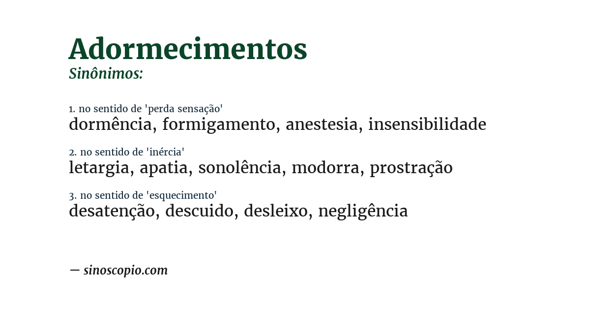 Sinônimo de adormecimentos