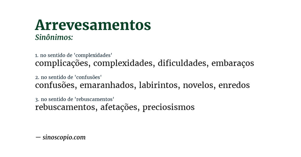 Sinônimo de arrevesamentos