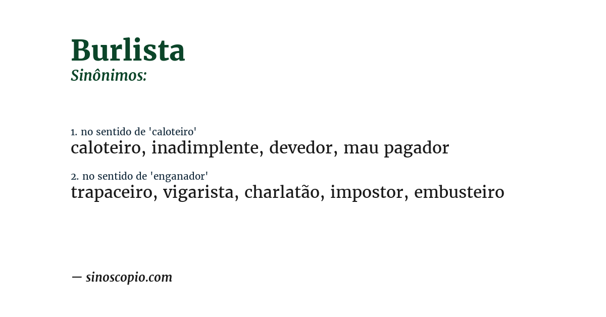 Sinônimo de burlista