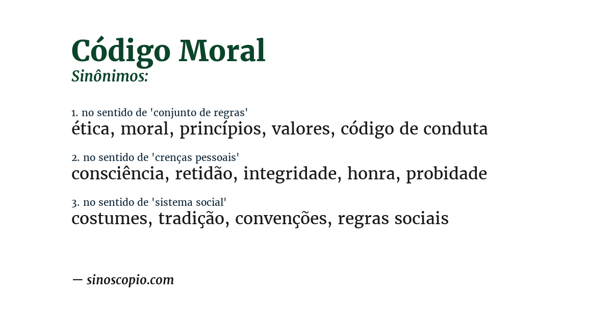 Sinônimo de código moral