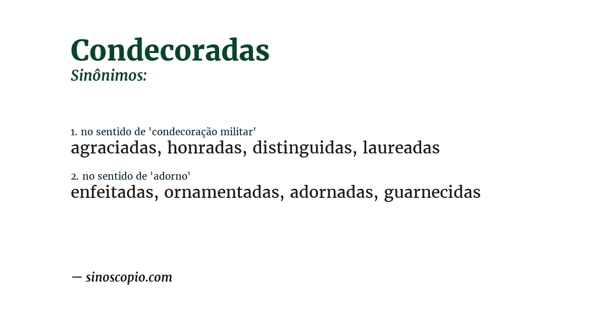 Sinônimo de condecoradas