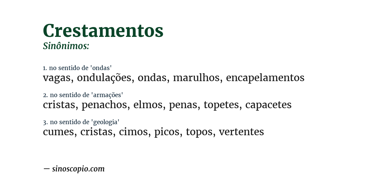 Sinônimo de crestamentos