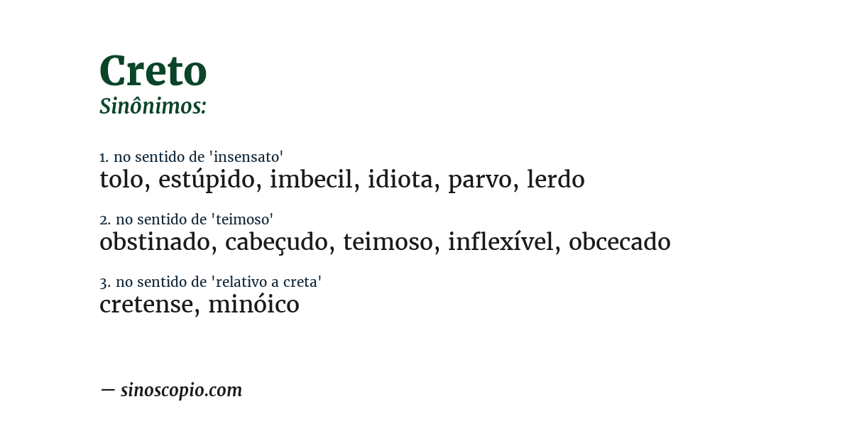 Sinônimo de creto