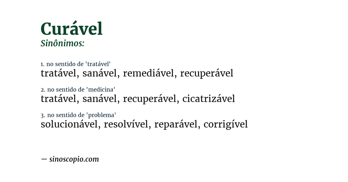 Sinônimo de curável