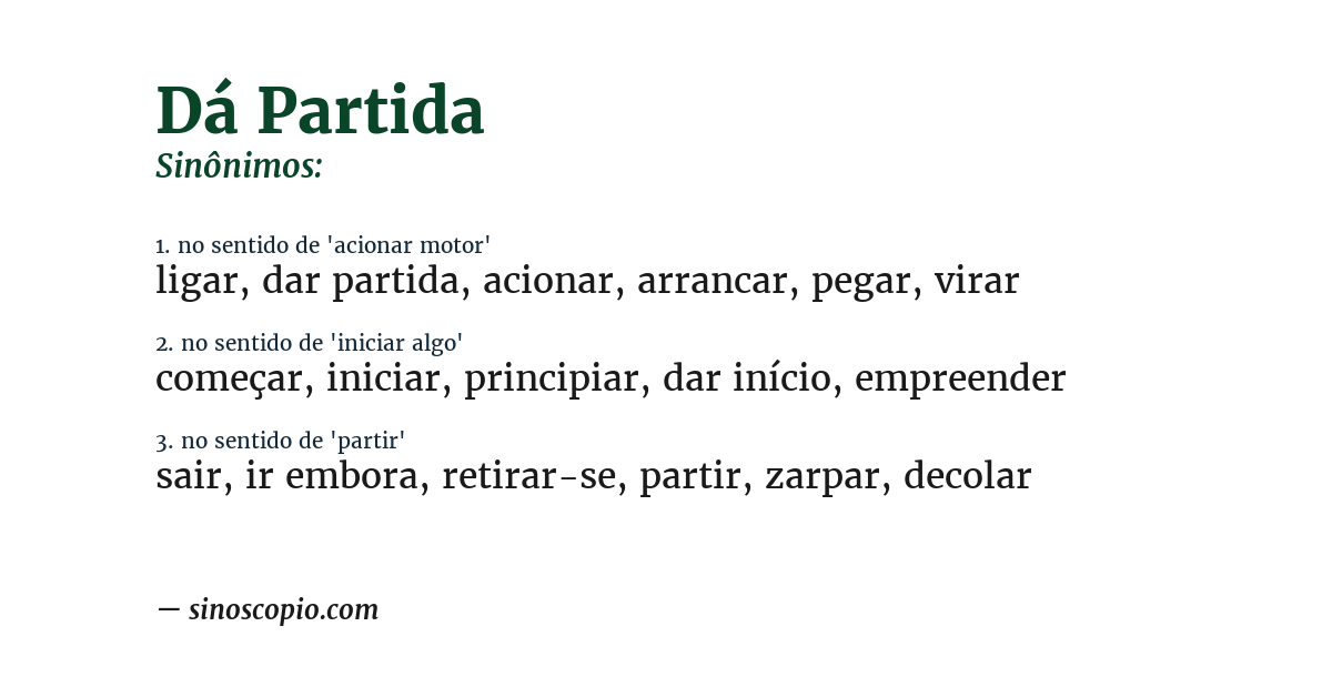 Sinônimo de dá partida