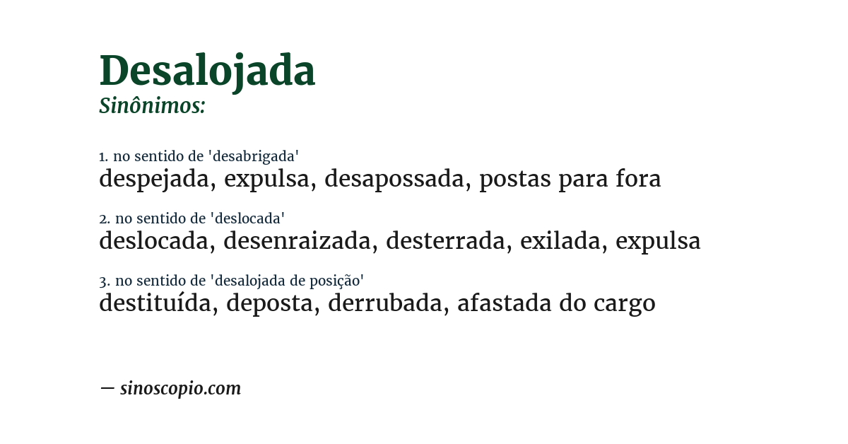 Sinônimo de desalojada