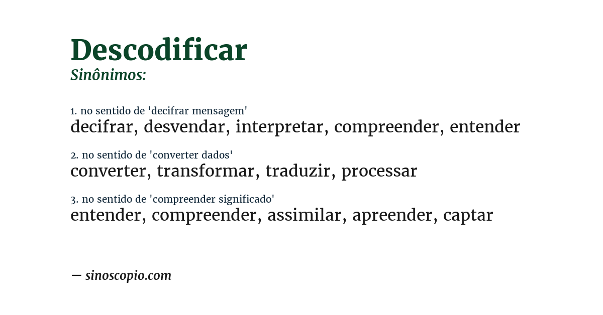 Sinônimo de descodificar