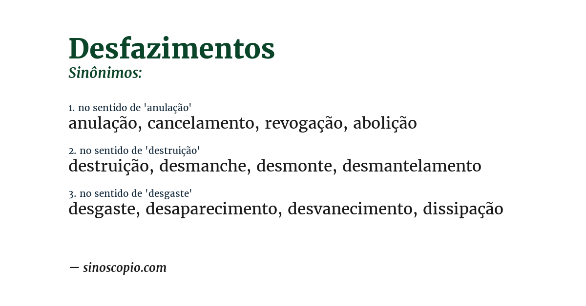 Sinônimo de desfazimentos