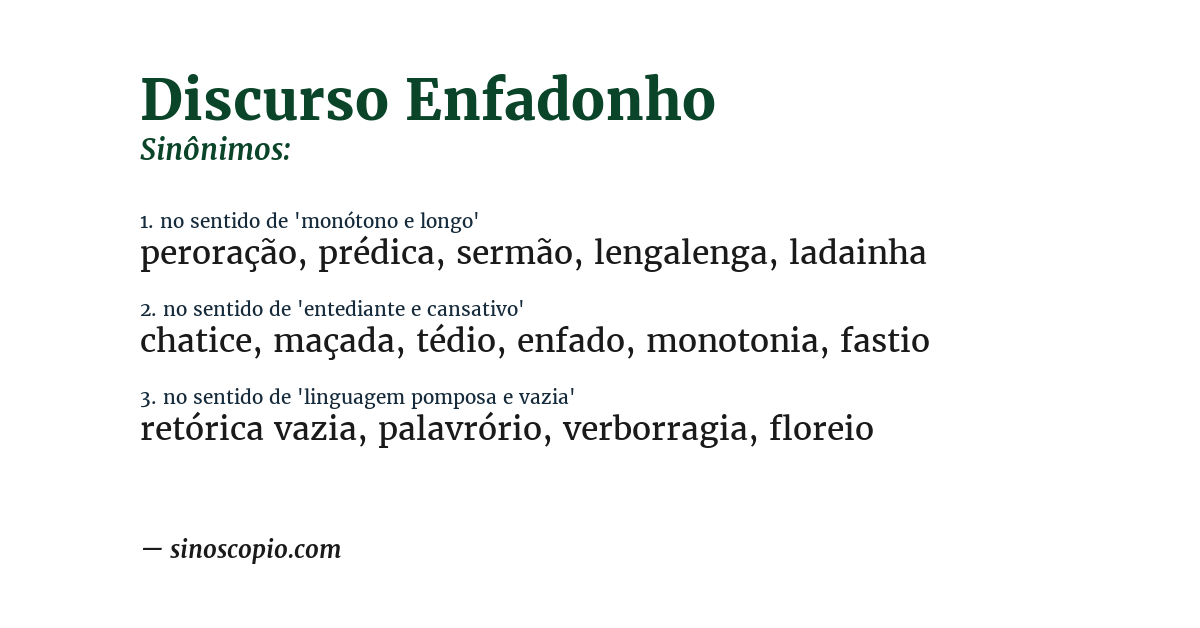 Sinônimo de discurso enfadonho