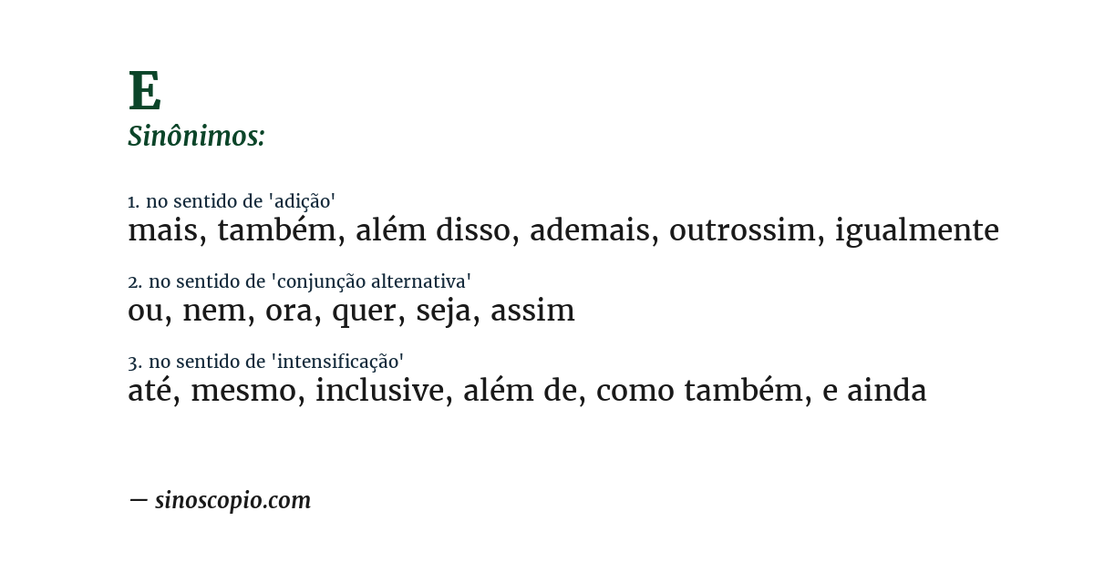 Sinônimo de e