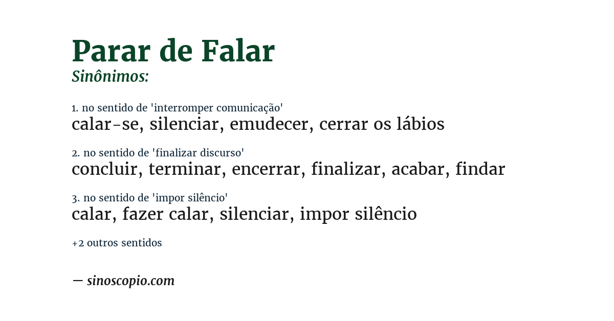 Sinônimo de parar de falar