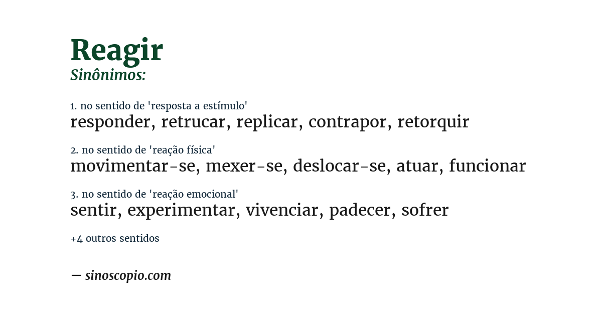 Sinônimo de reagir