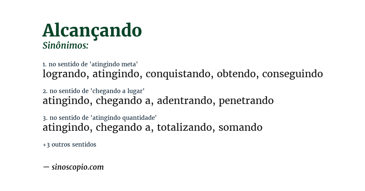 Sinônimo de alcançando
