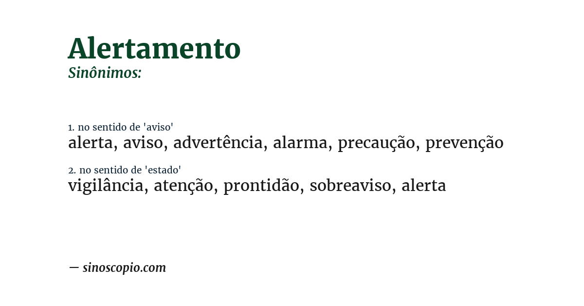 Sinônimo de alertamento