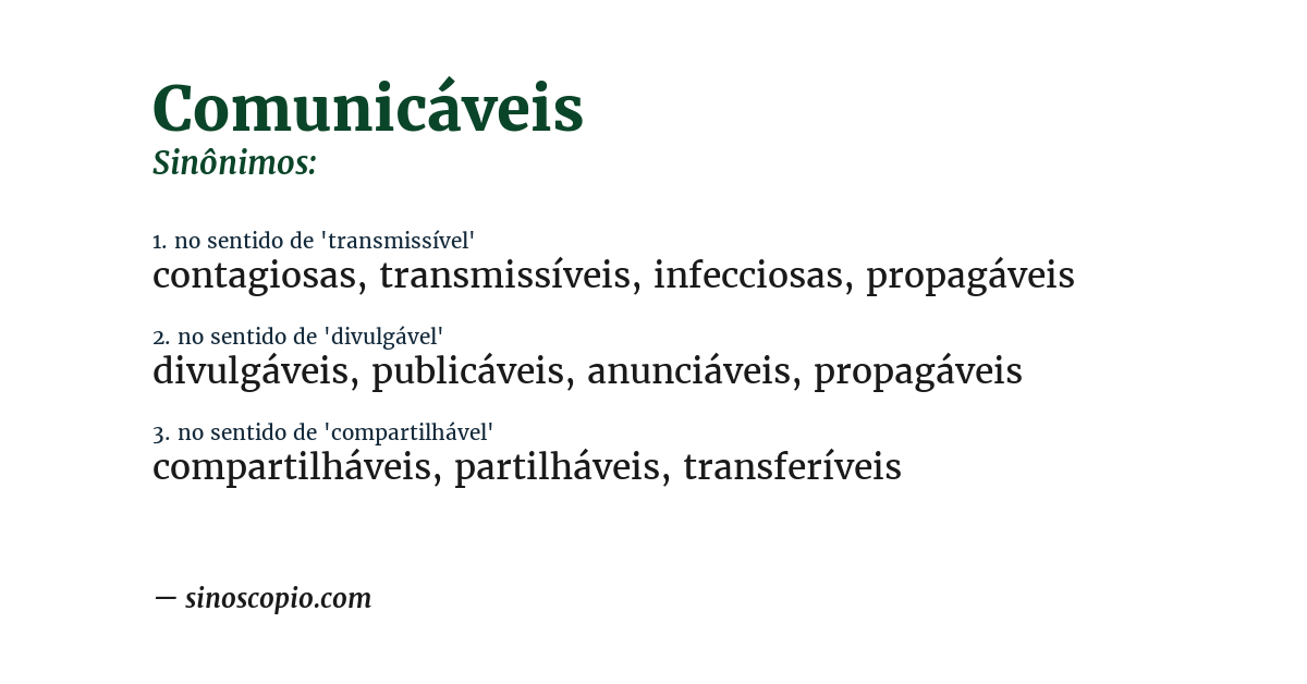 Sinônimo de comunicáveis