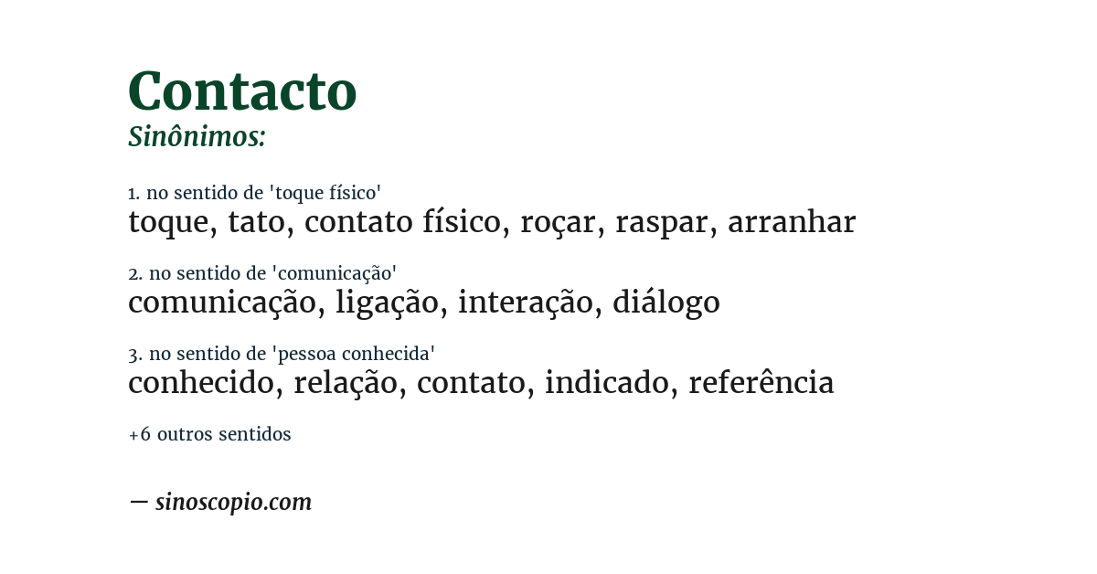 Sinônimo de contacto