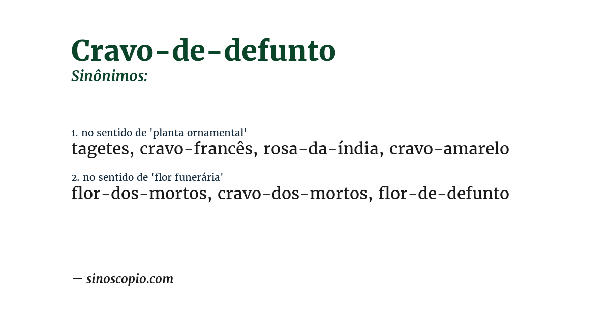Sinônimo de cravo-de-defunto