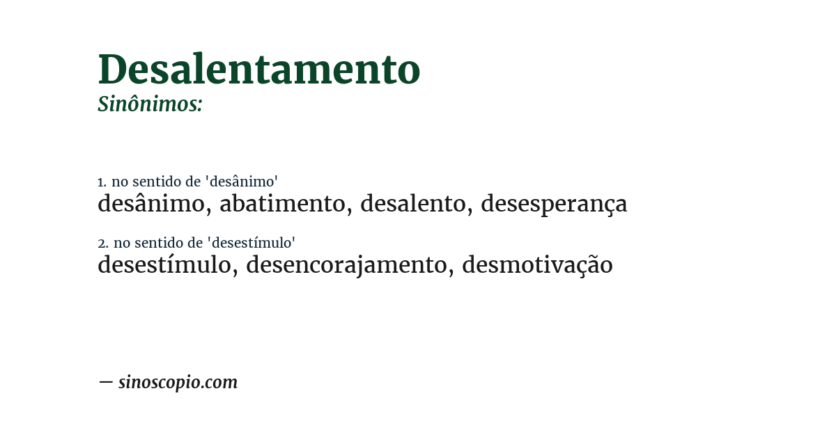 Sinônimo de desalentamento