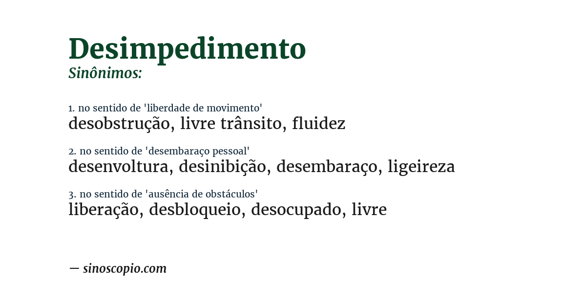 Sinônimo de desimpedimento