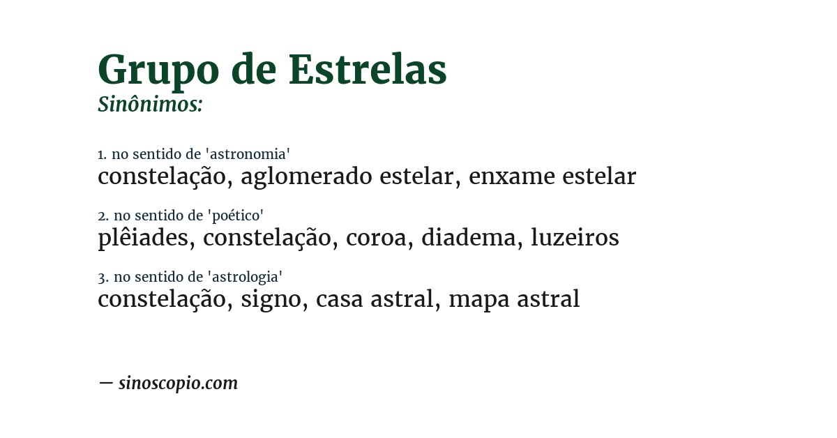 Sinônimo de grupo de estrelas